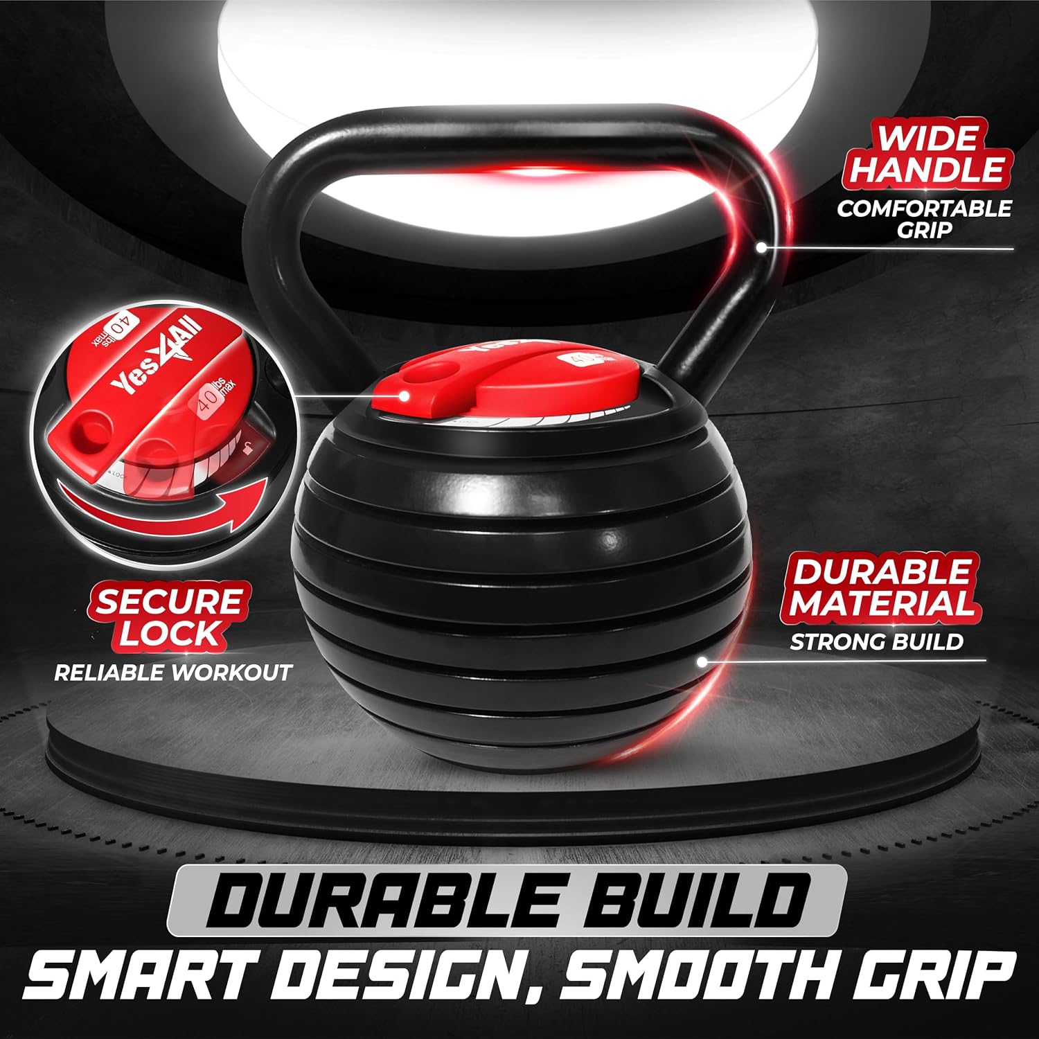 Adjustable Kettlebell Set, 20–40 LB Weight Set, Solid Cast Iron Handle with Spacer Disks & Secure Lock, Space-Saving