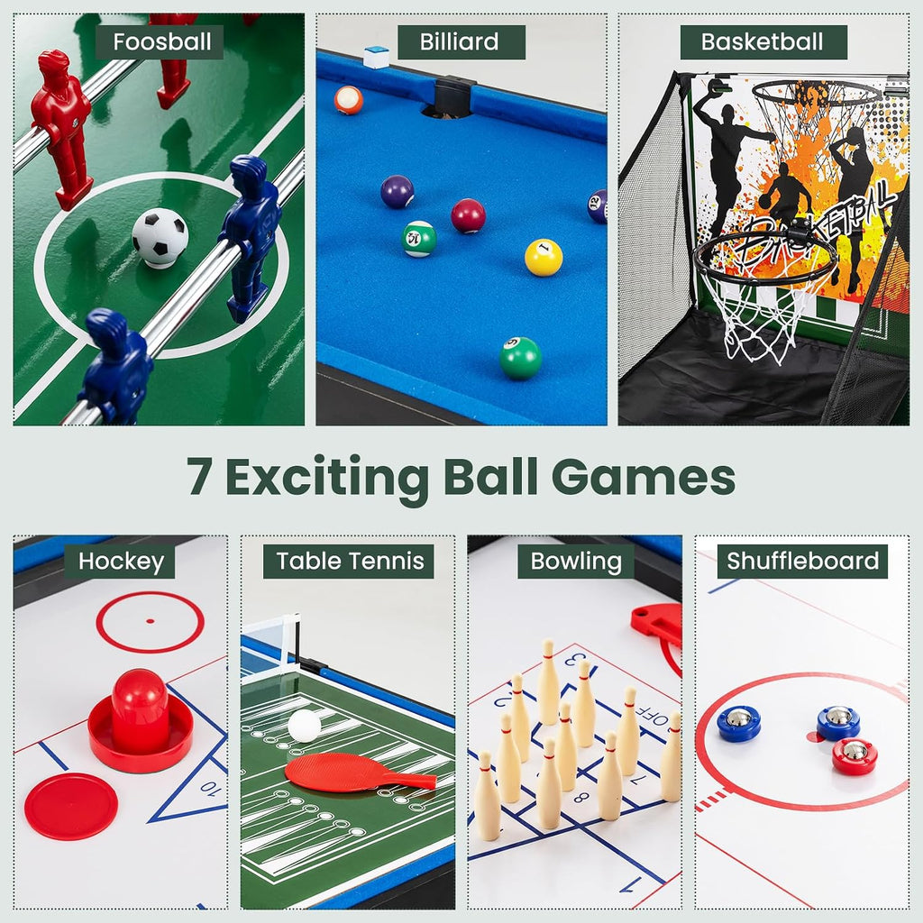 Multi Game Table 48", 14 in 1 Combo Game Table w/Basketball, Billiards, Foosball, Ping Pong, Hockey, Shuffleboard