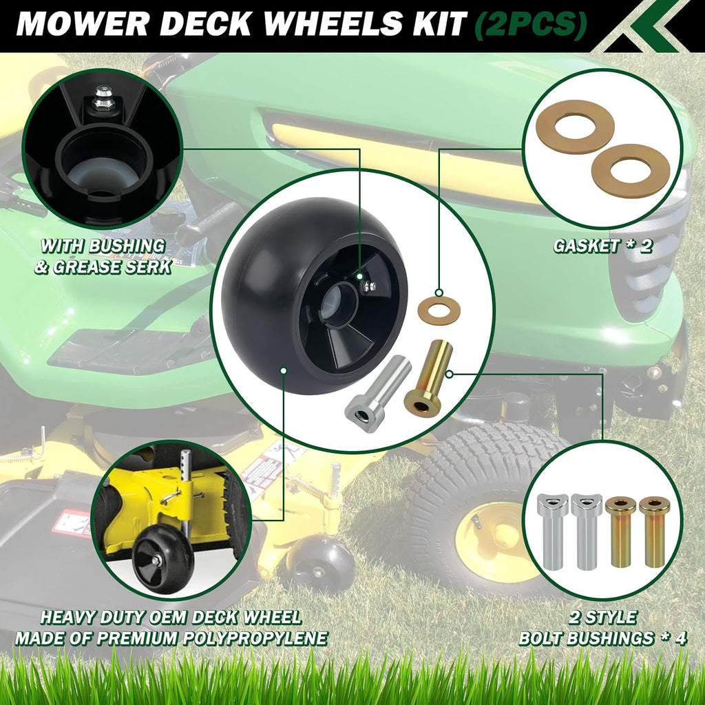 CheeMuii 2 Pack AM125172 Lawn Mower Deck Wheels Kit with 2 Style Bushings