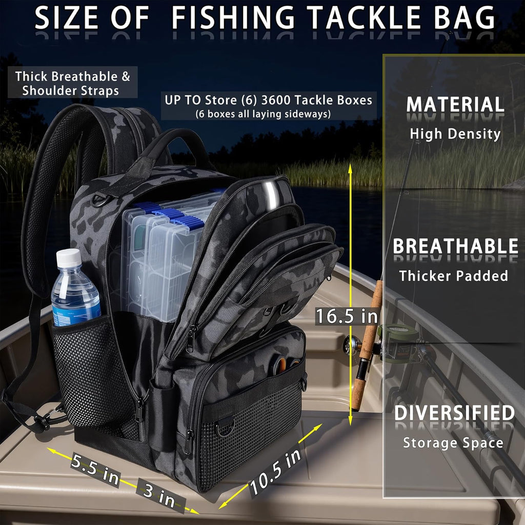 Fishing Backpack with Tackle Boxes and Rod Holder, 24L Fishing Sling Bag with Fishing Lures Kit, Fishing Gear Bag