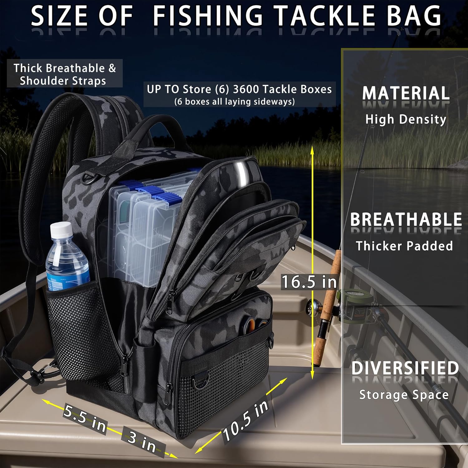 Fishing Backpack with Tackle Boxes and Rod Holder, 24L Fishing Sling Bag with Fishing Lures Kit, Fishing Gear Bag