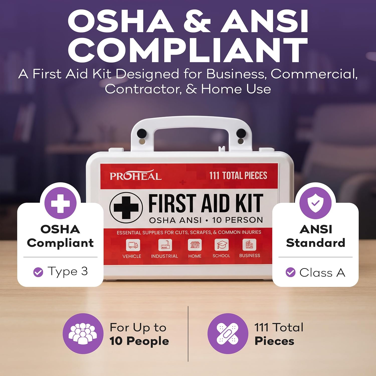 OSHA Compliant First Aid Kit for Car, Home & Business - 10 Person, Type III, ANSI Class A, 111 Pieces Emergency Kit