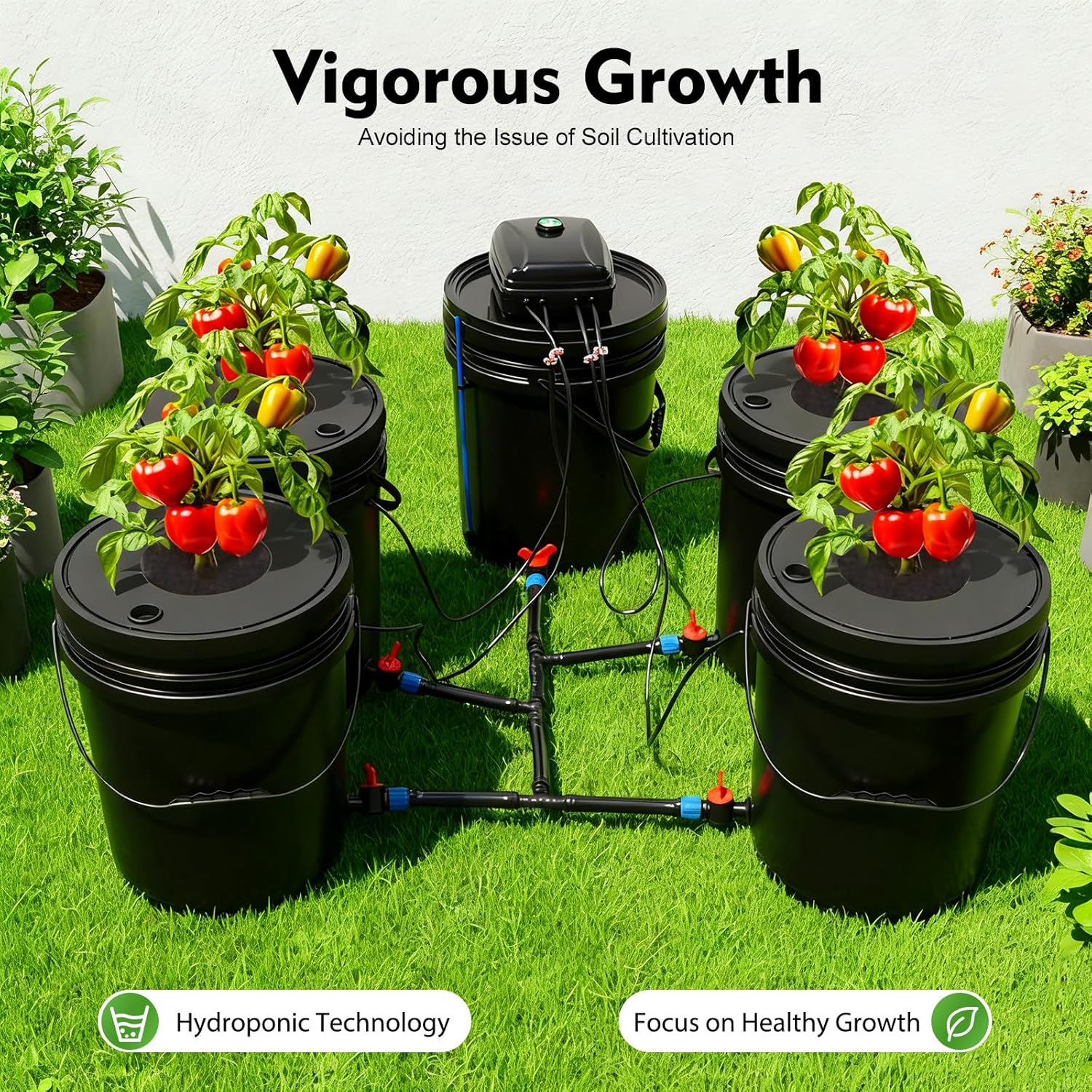 DWC Hydroponics Growing System Kit, 5 Gallon 4 Buckets Recirculating Deep Water Culture and Top Drip Hydroponic