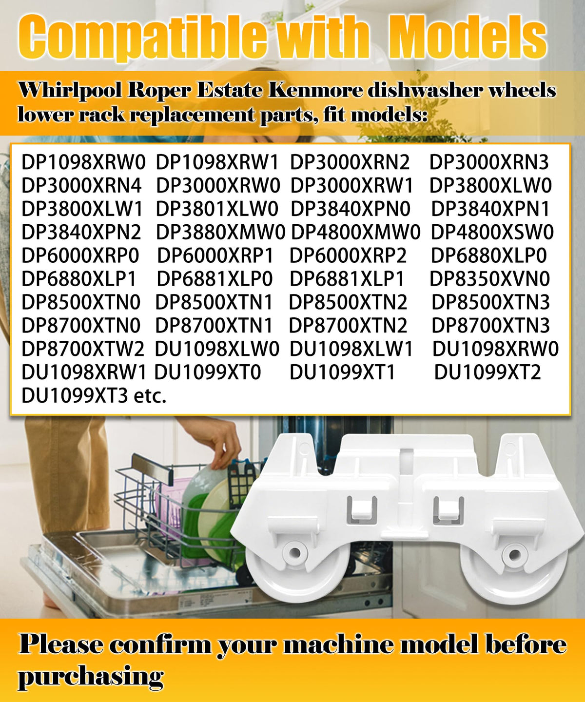 4PCS 4317933 Dishwasher Lower Rack Roller Wheels Fits for Whirlpool