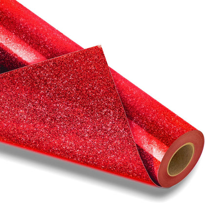 Red Glitter HTV Heat Transfer Vinyl Roll-12 x 10ft Red Glitter HTV Vinyl for T-Shirt Clothing Bags,Glitter Iron on