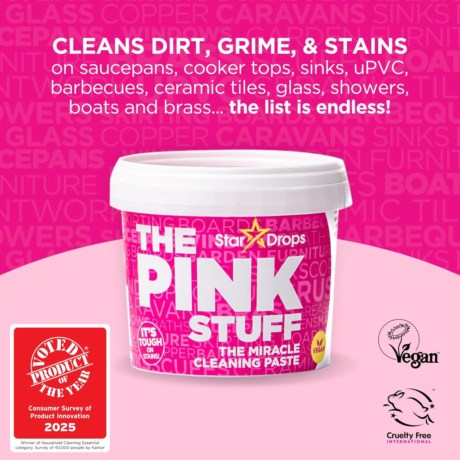 The Pink Stuff Bathroom Cleaning Kit – Cleaning Paste, Bathroom Foam Spray, Toilet Foaming Powder, SQeeZY Sponge & 3