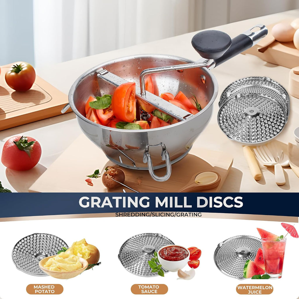 Stainless Steel Food Mills With 3 Milling Discs,Ergonomic design Of Rotary Food Mills For Tomato Sauce,Potatoes,Jams