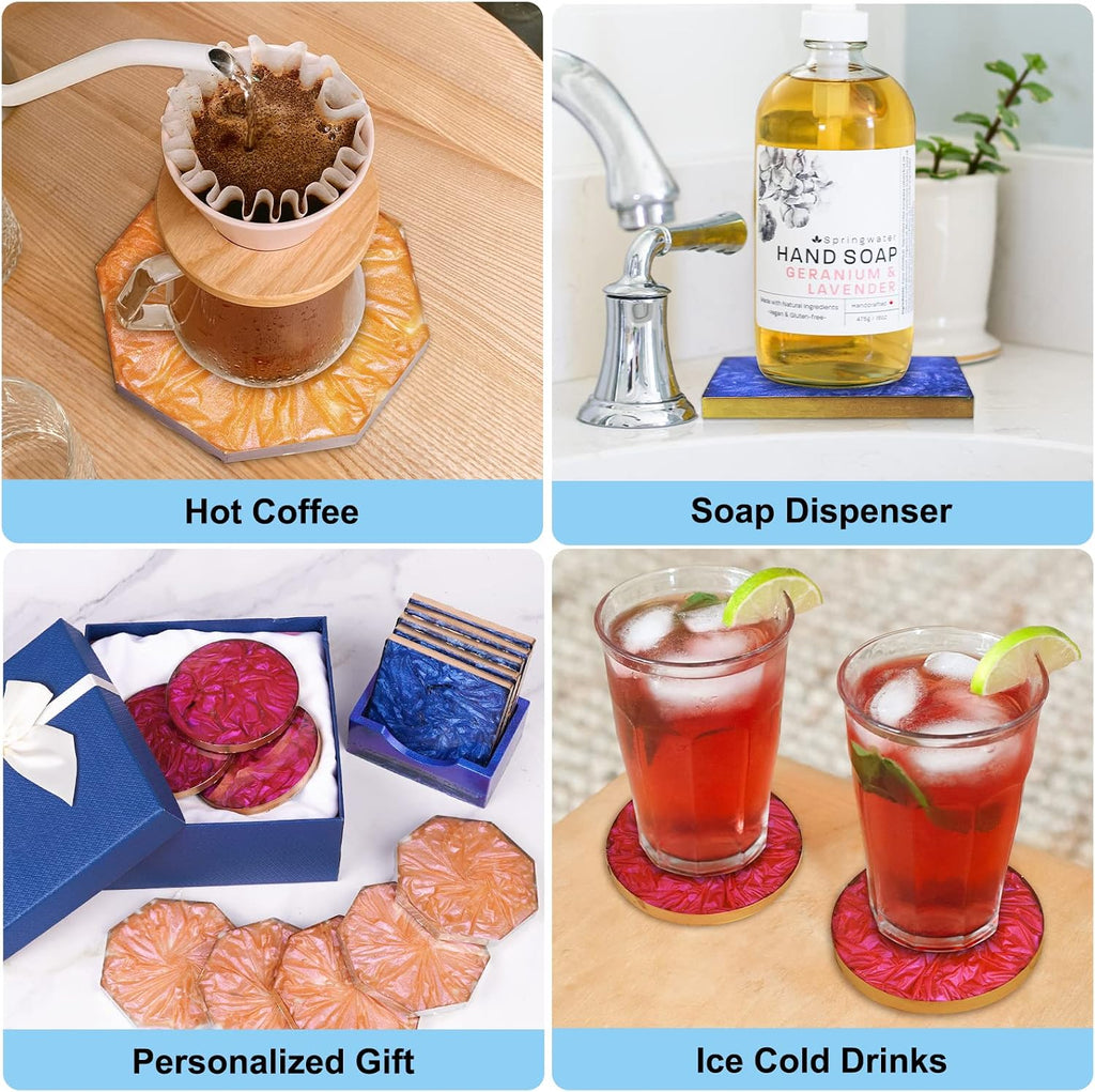 18 Pcs Coaster Resin Molds Silicone, Coaster Molds | with Round Square Octagon Shape Holder Molds for Epoxy Resin