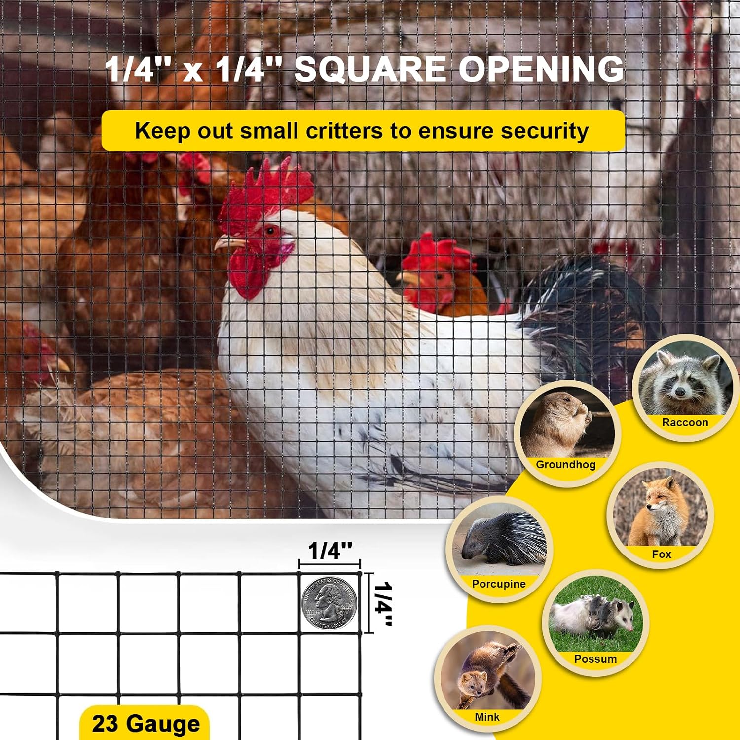 Black Hardware Cloth 4'' x 10' PVC Steel Vinyl Coated 1/4inch Galvanized Wire Mesh Roll (23GA) Chicken Wire Fence