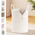58L Tall Cotton Rope Laundry Basket with Handles, White