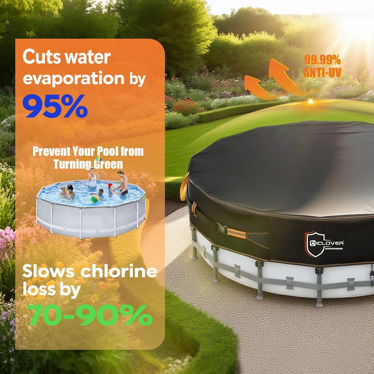 12 Ft Round Pool Covers for Above Ground Pools, 500D Heavy Duty Solar Pool Cover Waterproof Protector Tarp with 12