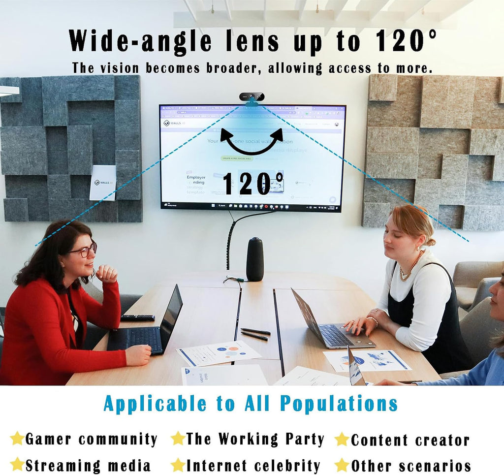 1080P Webcam for PC/Laptop, USB Webcam with Microphone, Noise Cancellation, Support Beauty, Plug & Play with Auto