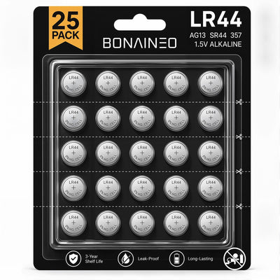 L1154f Batteries 25 Pack, LR44 1.5V Alkaline Button Cell Battery