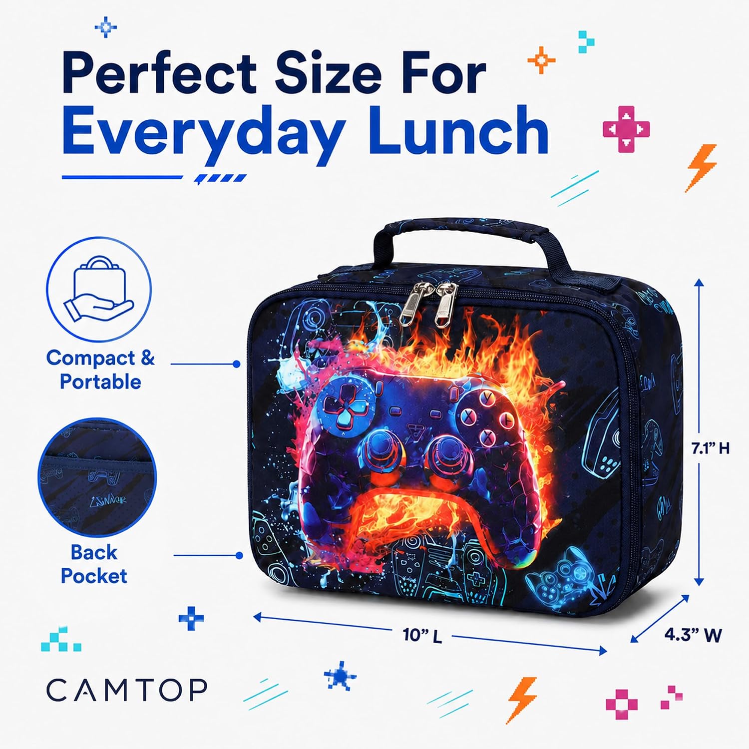 Lunch Box Kids Boys Insulated Lunch Cooler Bag Reusable Lunch Tote Kit for School Travel，Black