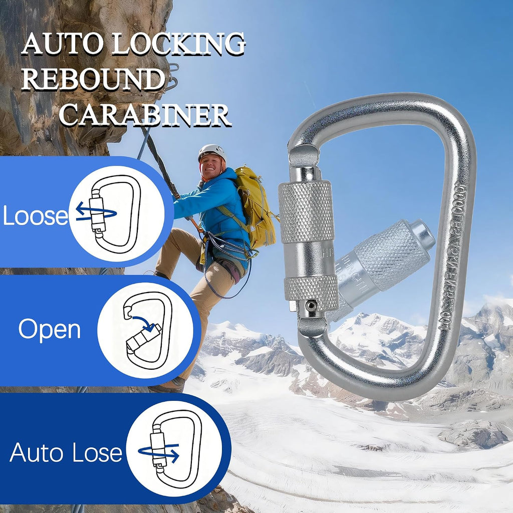 Auto Locking Carabiner 45KN=10000lbs Twist Lock Steel Heavy Duty Large Carabiner Clip for Rock