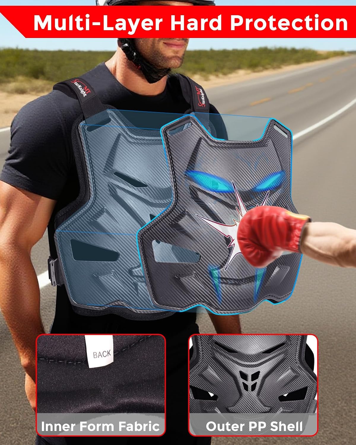 Motorcycle Chest Armor Lightweight Adult Men Motocross Chest Protector, Adjustable Body Armor Vest for Motocross