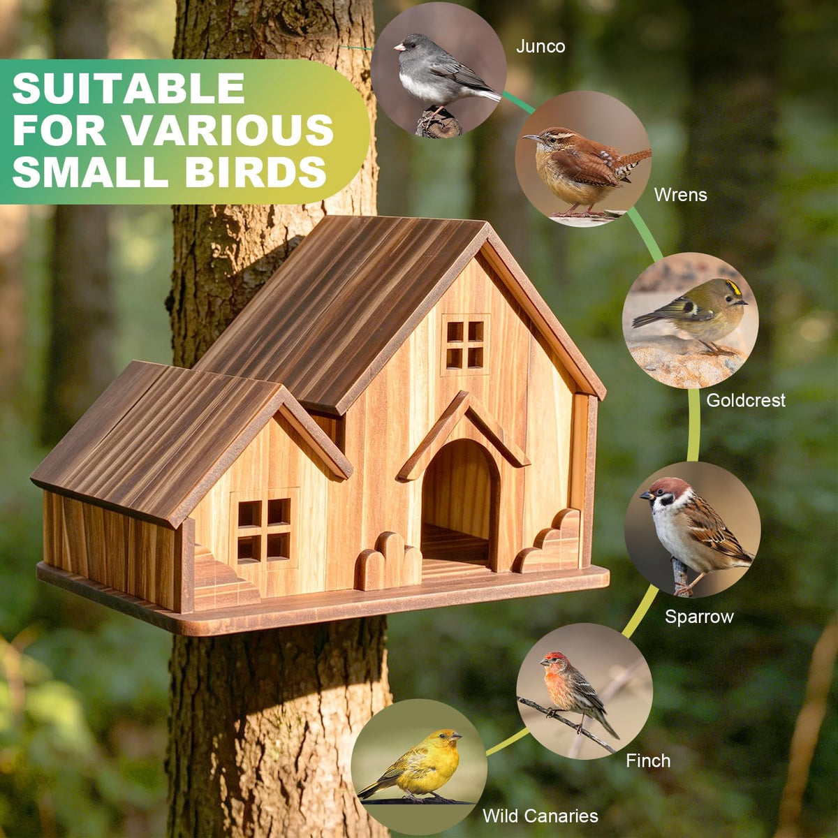 Bird Houses for Outside, Wooden Hanging Birdhouse with Spacious Space, Outdoor Bird Nest for Bluebirds, Finches