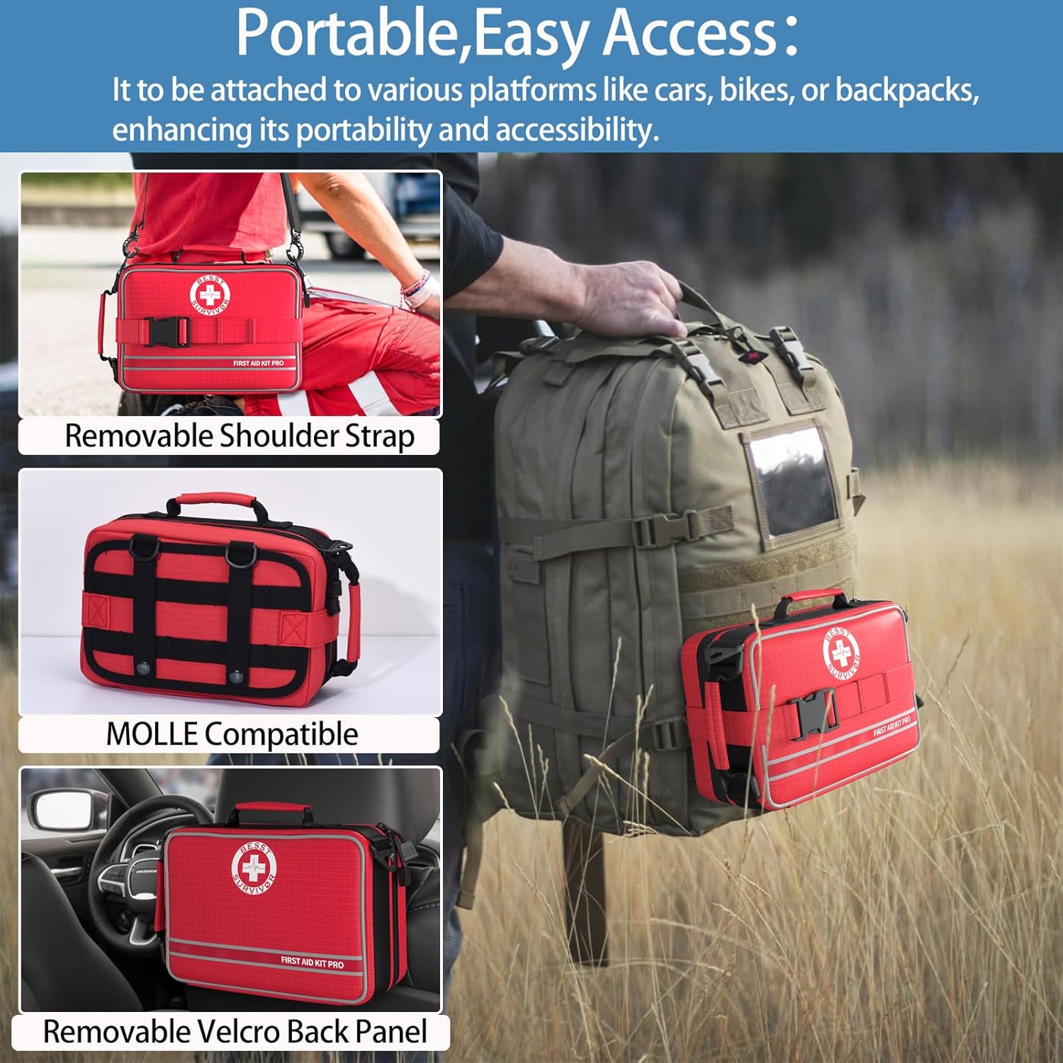 Comprehensive First Aid Kit for Home, Premium Emergency Trauma Kits with Shoulder Strap for Car Camping Gear