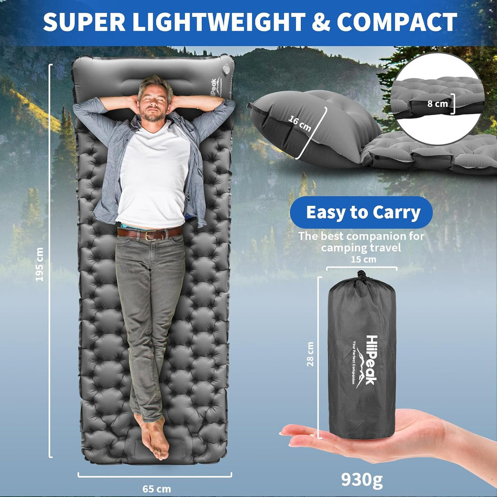 Sleeping Pad for Camping- Ultralight Inflatable Sleeping Mat with Built-in Foot Pump & Pillow, Upgraded Compact