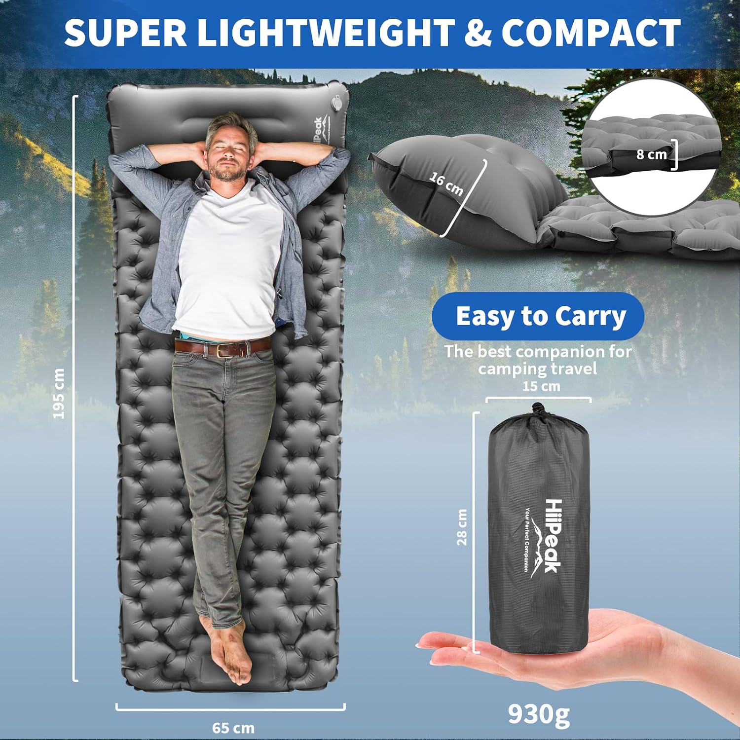 Sleeping Pad for Camping- Ultralight Inflatable Sleeping Mat with Built-in Foot Pump & Pillow, Upgraded Compact