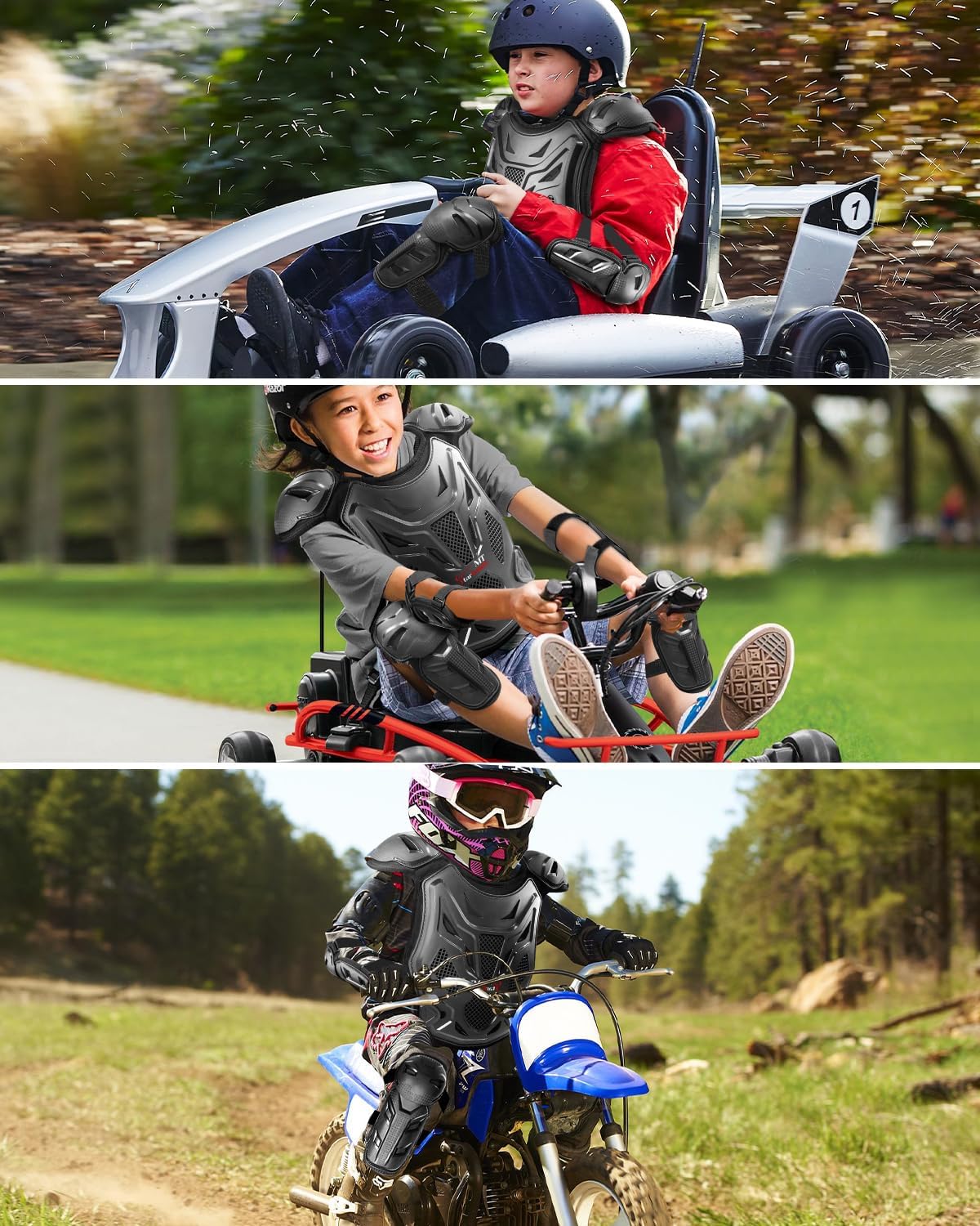 5-10 Kids Dirt Bike Gear High-Impact Youth Chest Protector | Quick-Release Strap; Heavy-Duty PE Shell; for Motocross