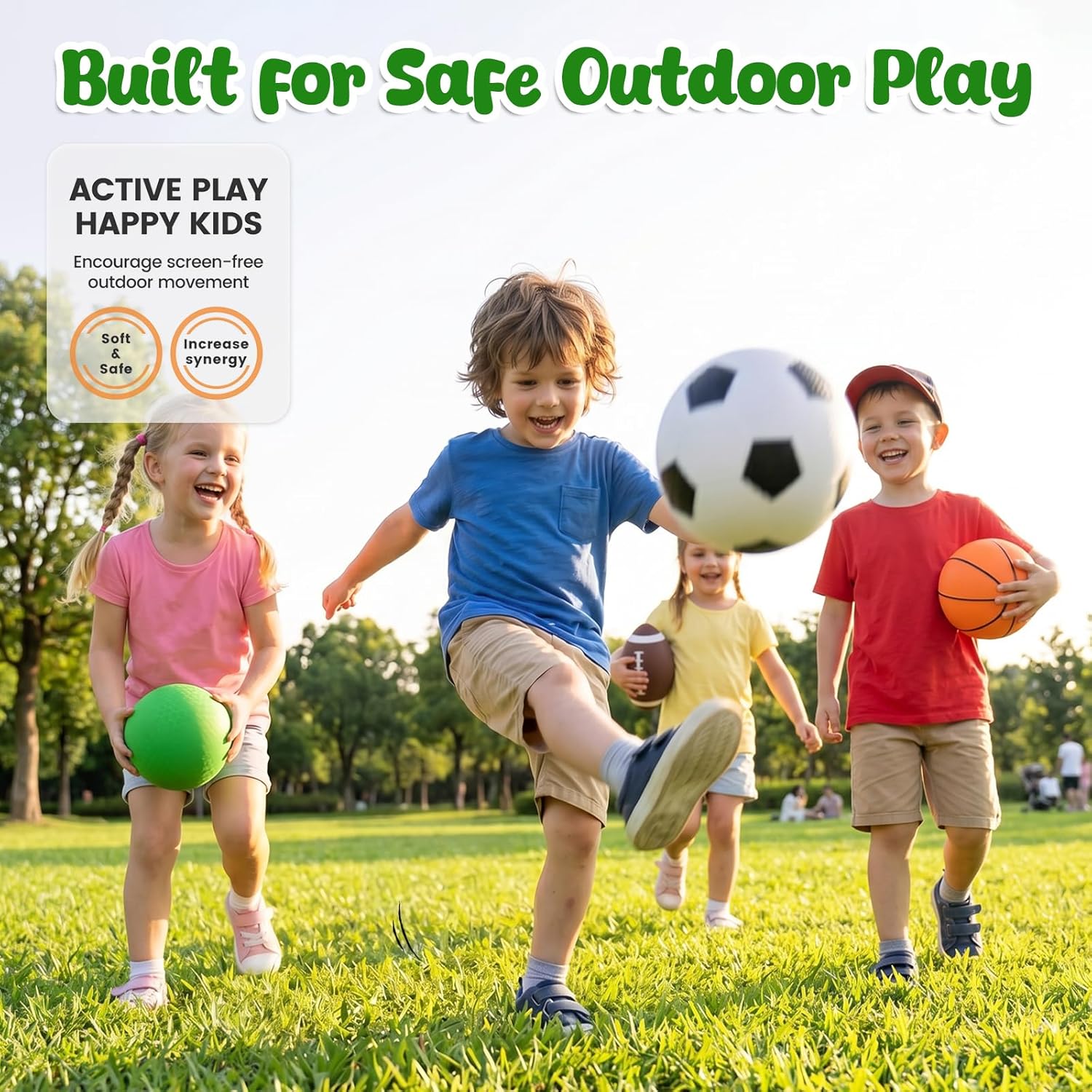 4-Pack Sports Balls for Toddlers & Kids, Playground Balls with Pump, 5-Inch Soccer Ball, Basketball, Kickballs