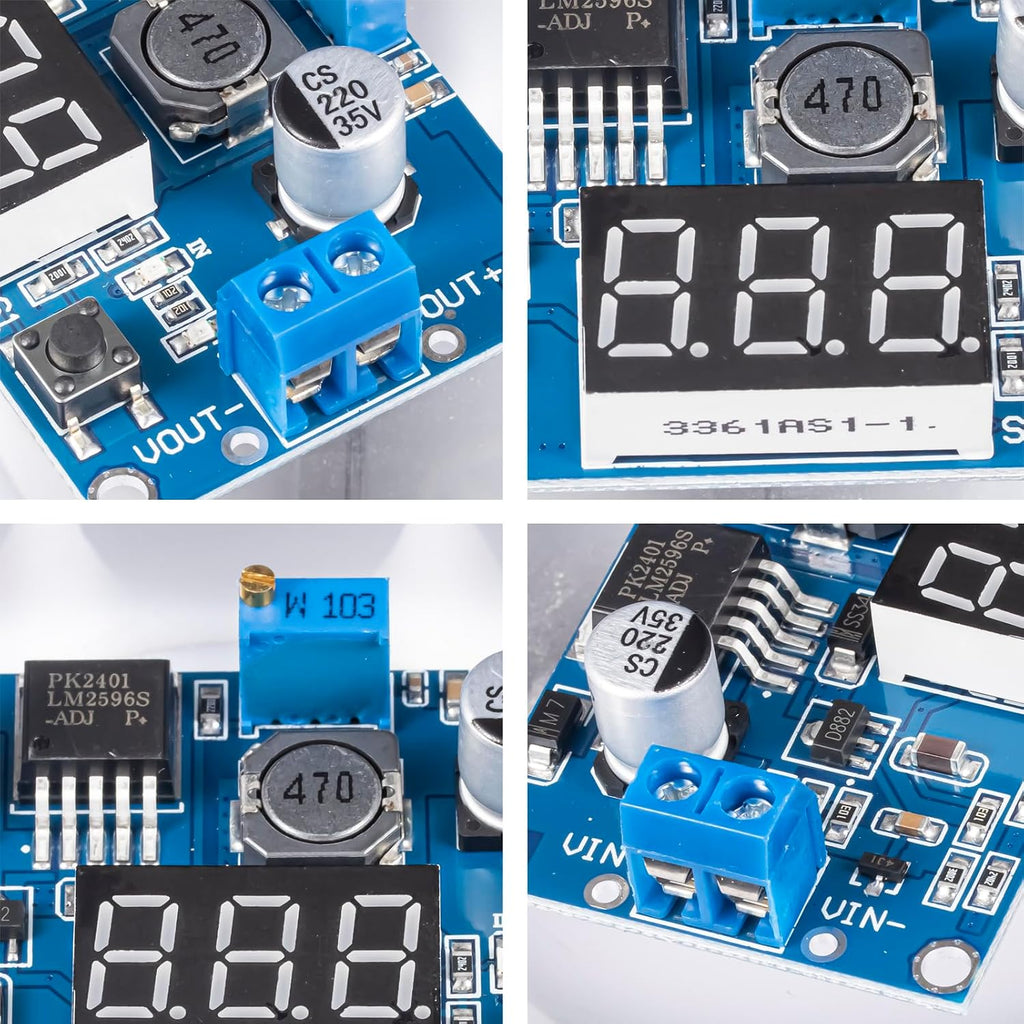 LM2596 LM2596S DC-DC Buck Converter - Voltage Adjustable 4.0-40V to 1.25-37V 2A Power Supply Module with LED Voltmeter Display (Pack of 4)