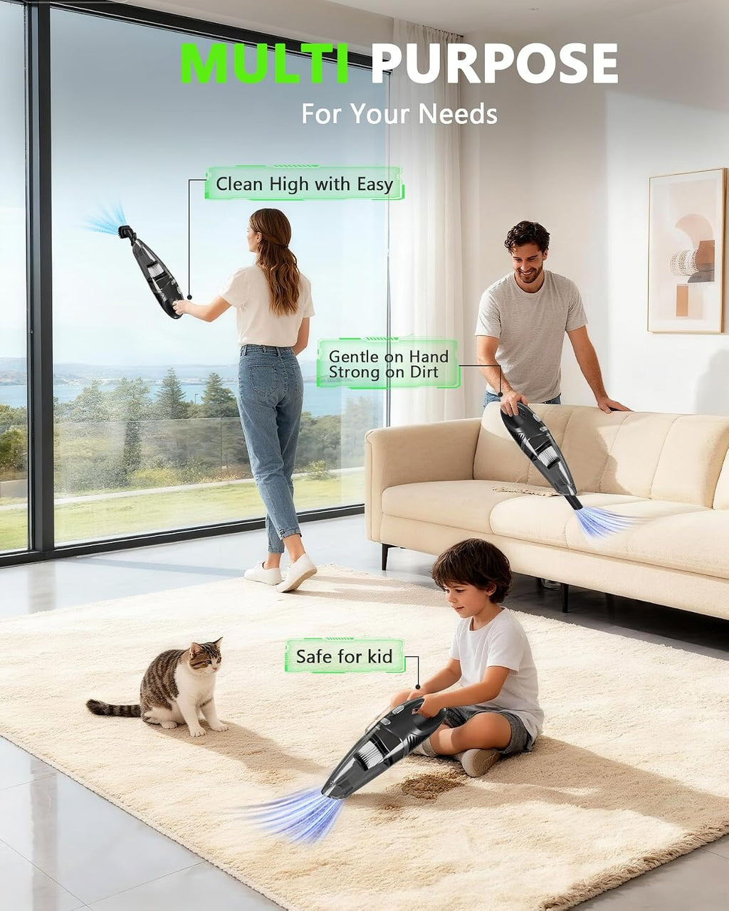 Handheld Vacuum Cordless, Rechargeable Car Vacuum Cleaner with Multiple Attachments, Portable Hand Held Vacuum