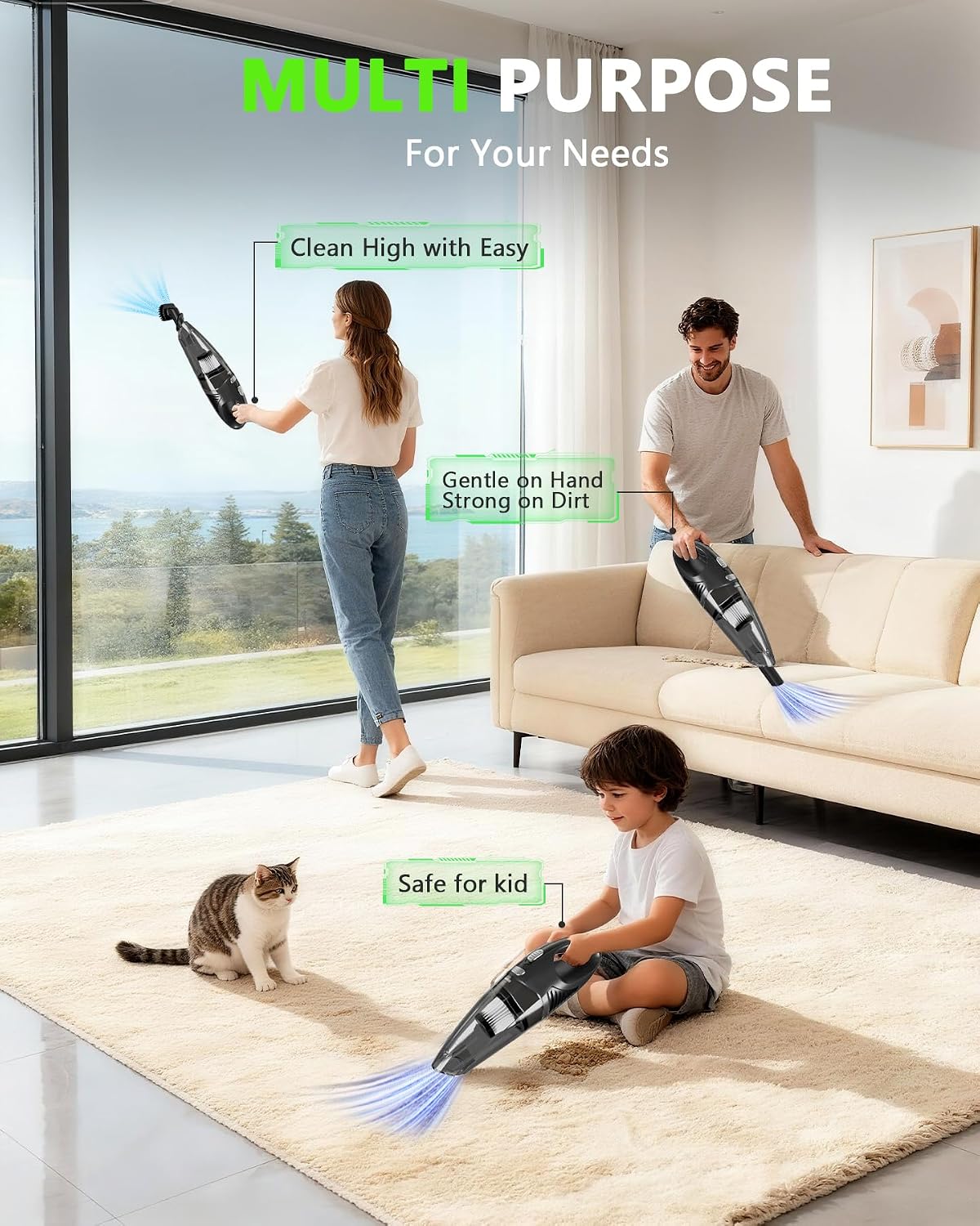 Handheld Vacuum Cordless, Rechargeable Car Vacuum Cleaner with Multiple Attachments, Portable Hand Held Vacuum