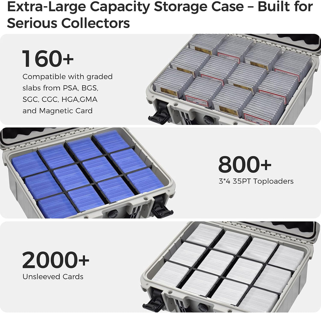Trading Card Storage Box, Extra Large PSA Slab Case, Waterproof Carry Case | Graded Card Case with 8 Adjustable