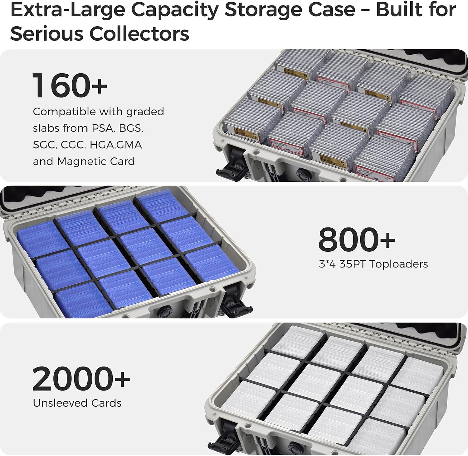 Trading Card Storage Box, Extra Large PSA Slab Case, Waterproof Carry Case | Graded Card Case with 8 Adjustable