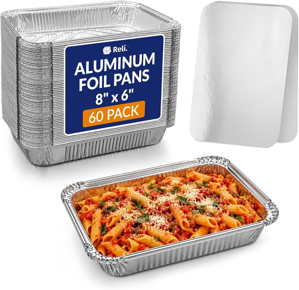 Aluminum Foil Pans with Lids 8x6 (60 Pack) Meal Prep Food Containers