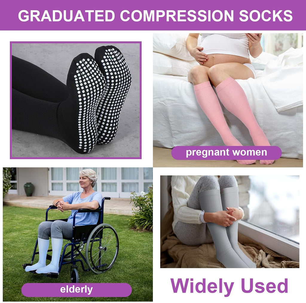 6 Pairs Compression Socks for Women Men 20-30 Mmhg Non Slip Grips Hospital Compression Sock for Nurses Pregnancy