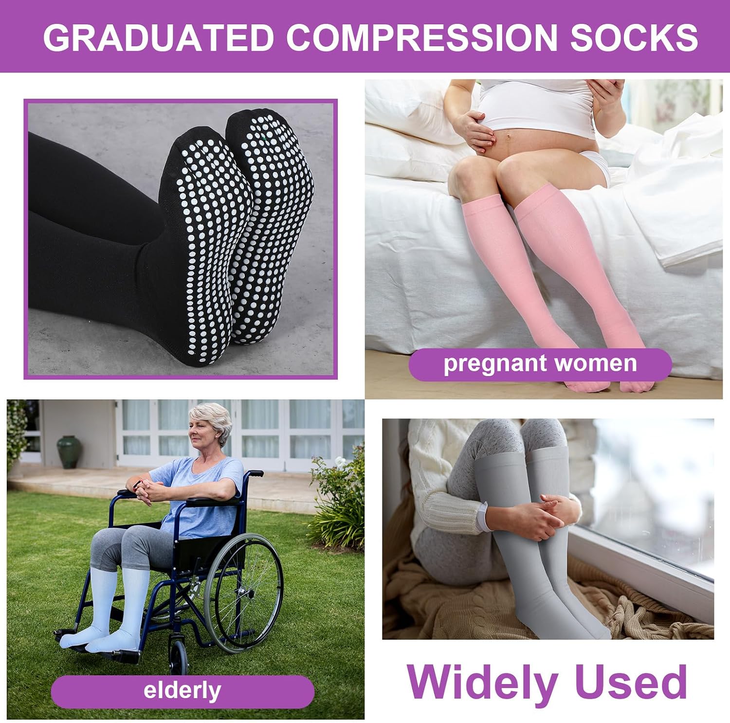6 Pairs Compression Socks for Women Men 20-30 Mmhg Non Slip Grips Hospital Compression Sock for Nurses Pregnancy