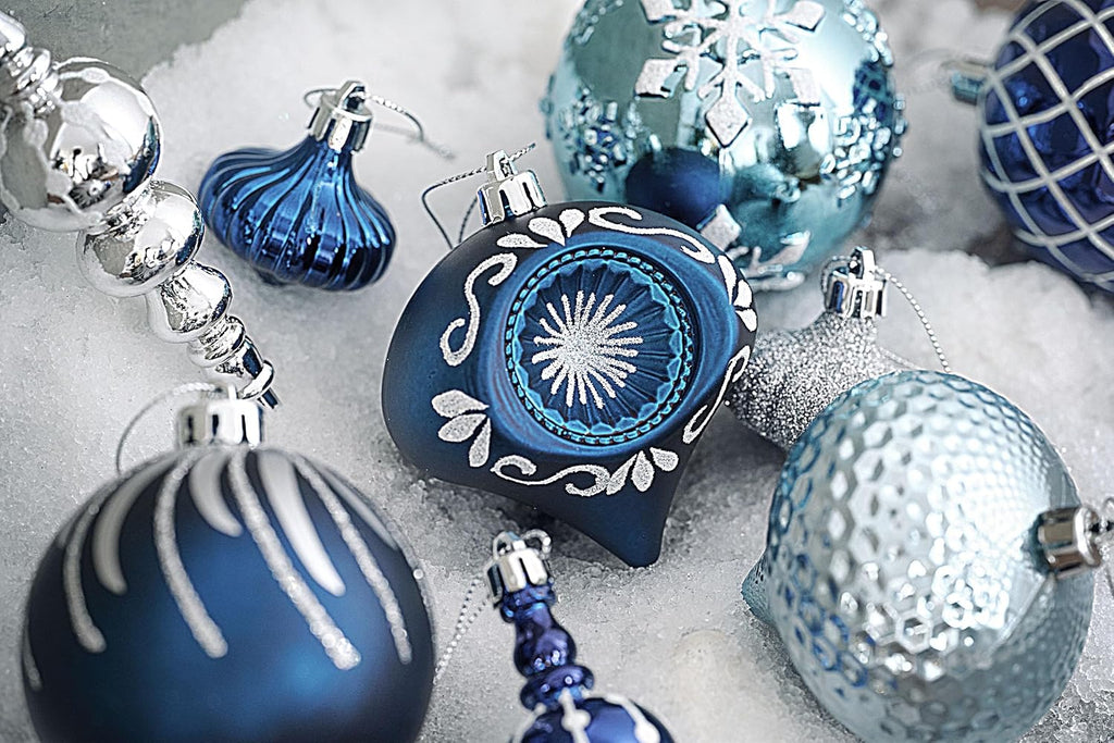 Christmas Ornaments Set, 70ct Navy Blue and Silver Shatterproof Christmas Tree Decorations Ball Ornaments Bulk