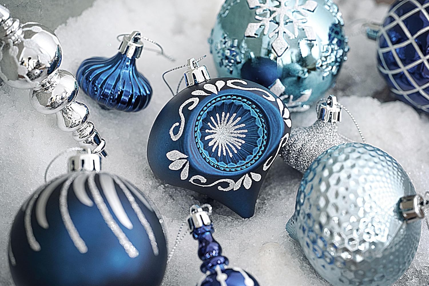 Christmas Ornaments Set, 70ct Navy Blue and Silver Shatterproof Christmas Tree Decorations Ball Ornaments Bulk