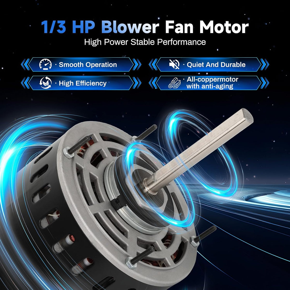 DL1036 Direct Drive Blower Motor 1/3 HP 1075 RPM 3 Speed 115V 48 Frame HVAC Furnace Motor, Reversible Sleeve Bearing Replacement Compatible with A.O. Smith Century GE Fasco Emerson Dayton Carrie