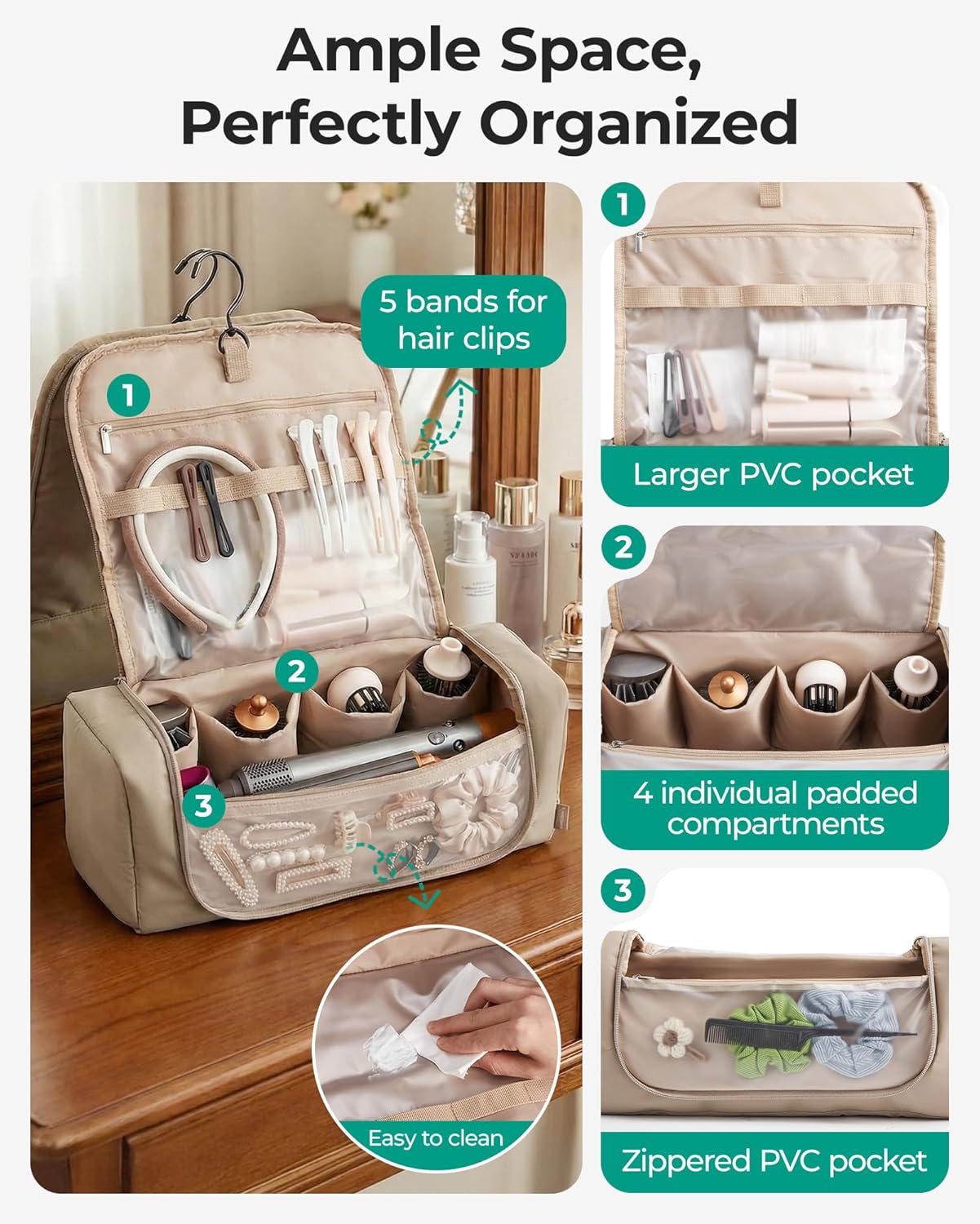Hair Tool Organizer Travel Bag Compatible with Dyson Airwrap,Shark Hair Dryer, Wide-open Dyson Case with Heat