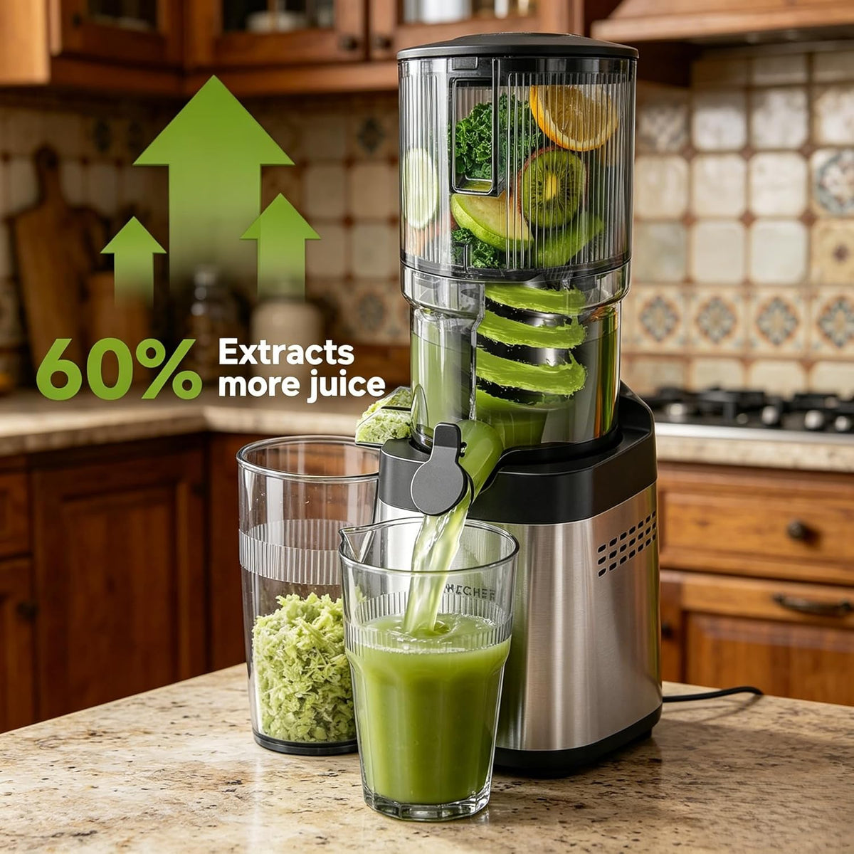 Cold Press Juicer Machine, 5.4" Wide Self-Feeding Chute | Masticating Juice Extractor for Whole Fruits &