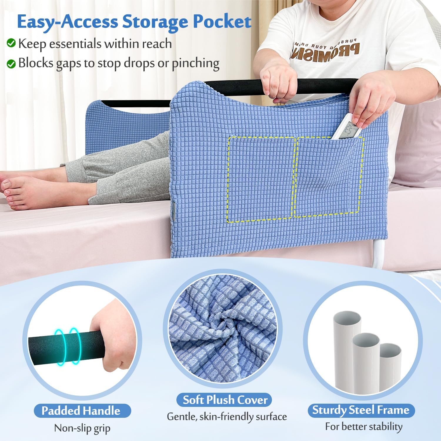 Double Bed Rail, U Bar for Medical Bedside Safety Assisting Rails, Railing Support for Elderly Adults Under Mattress