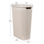 Slim Laundry Hamper with Lid, 40L Clothes Basket, Linen Design, Plastic, Ivory