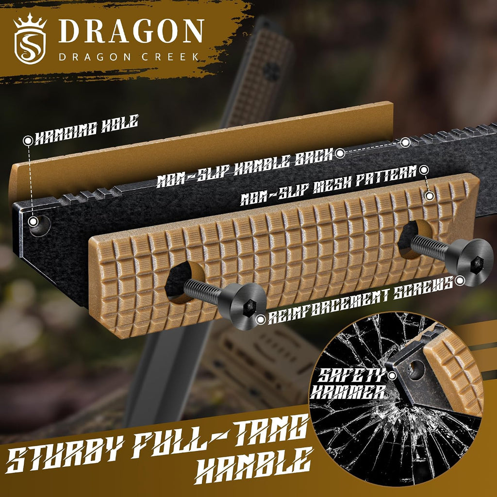 Tactical Knife Kydex - D2 Steel Outdoor Knife with Sheath | Brown G10 Full Tang Handle for Outdoor Survival Camping