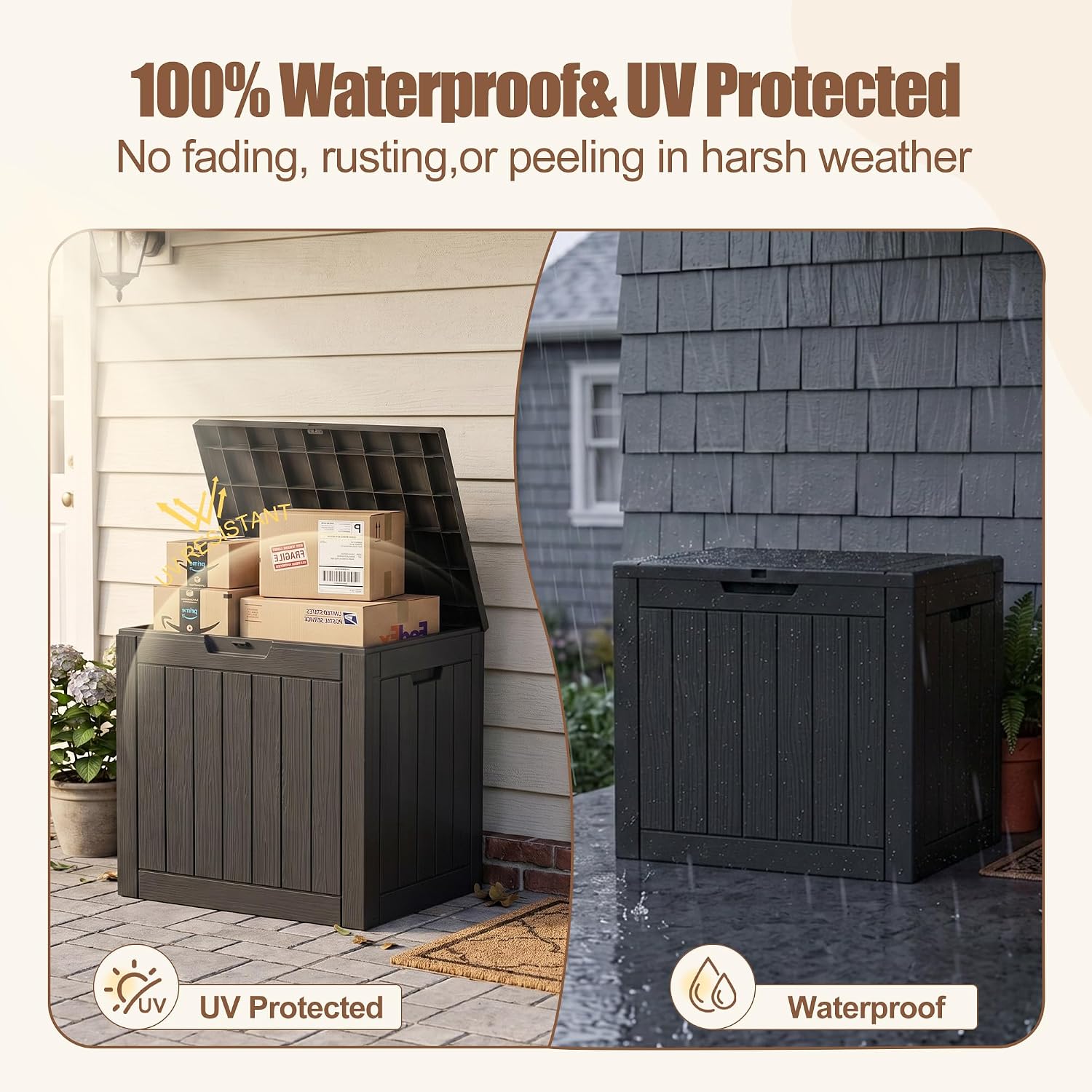 Package Delivery Boxes for Outside, 40 Gallon Outdoor Storage Box | Waterproof & UV Protected, Parcel Drop Box for