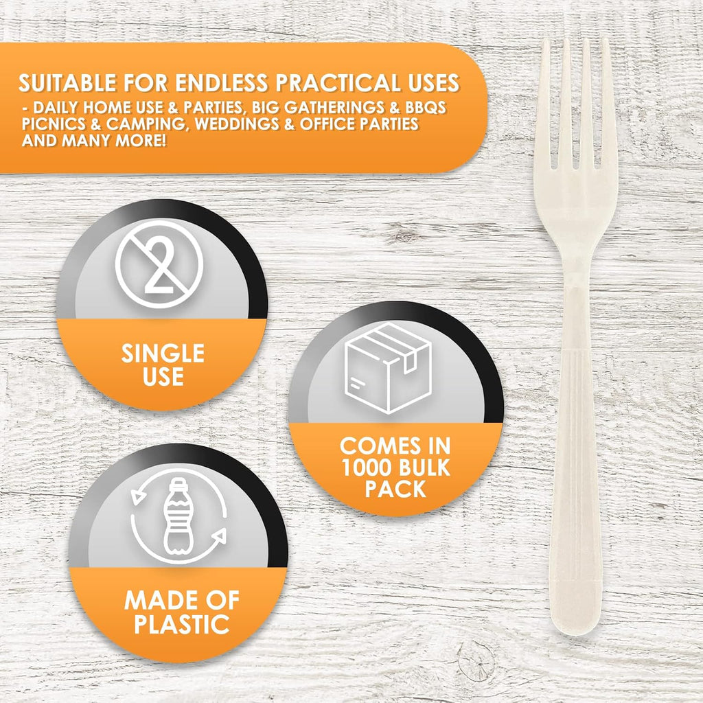 Heavy Duty Disposable Plastic Forks,White,Durable,Bulk Pack,1000 Count