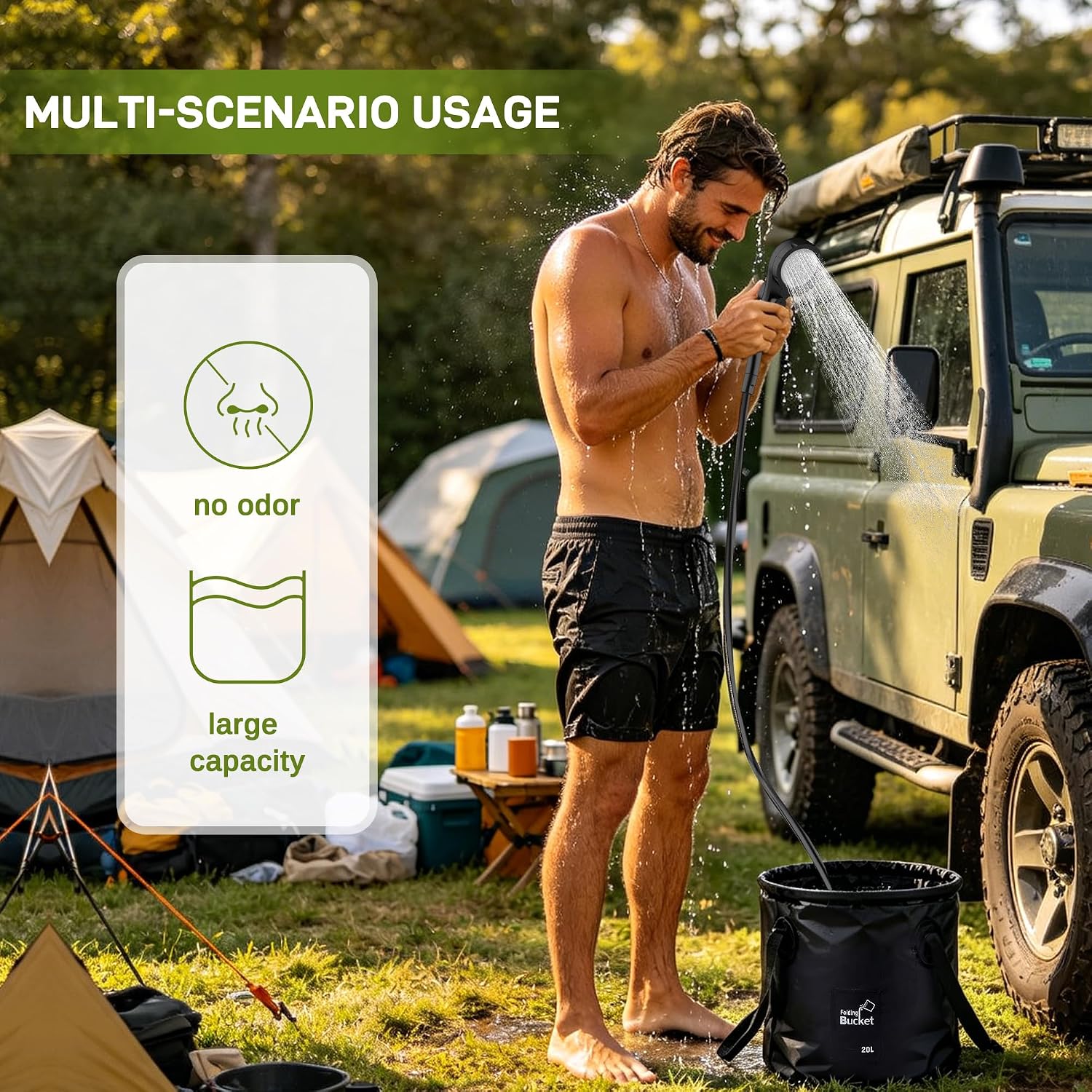 Portable Camping Shower,Upgraded Extra Large Pop Up Privacy Tent Kit with LED Light and Foldable Toilet, 6000mAh LCD
