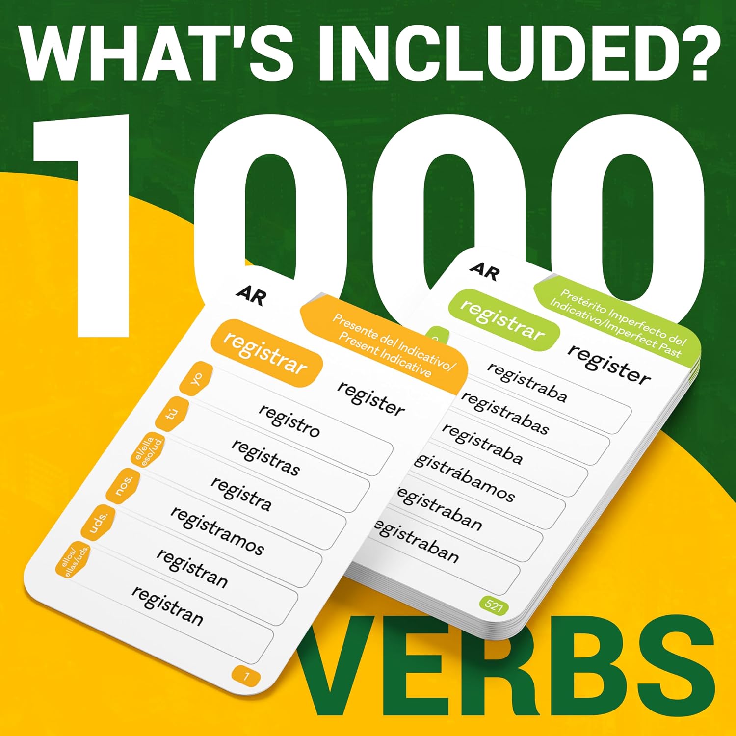 Spanish Verb Conjugation Flash Cards – 1,000 Verbs, 9 Tenses for Study | Back to School Spanish conjugation cards for