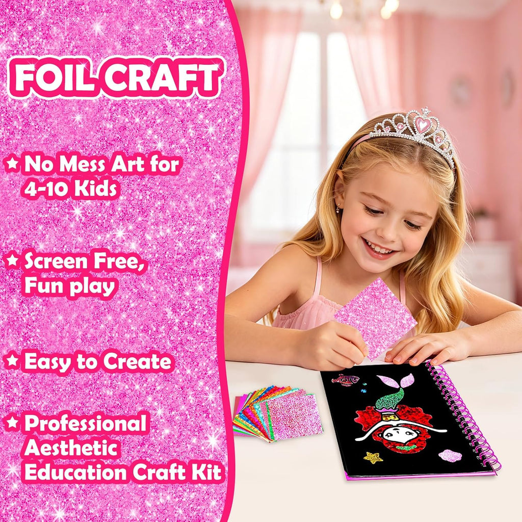 Foil Art Craft Kit for Kids, Sparkly Birthday Gift Toy for Girls