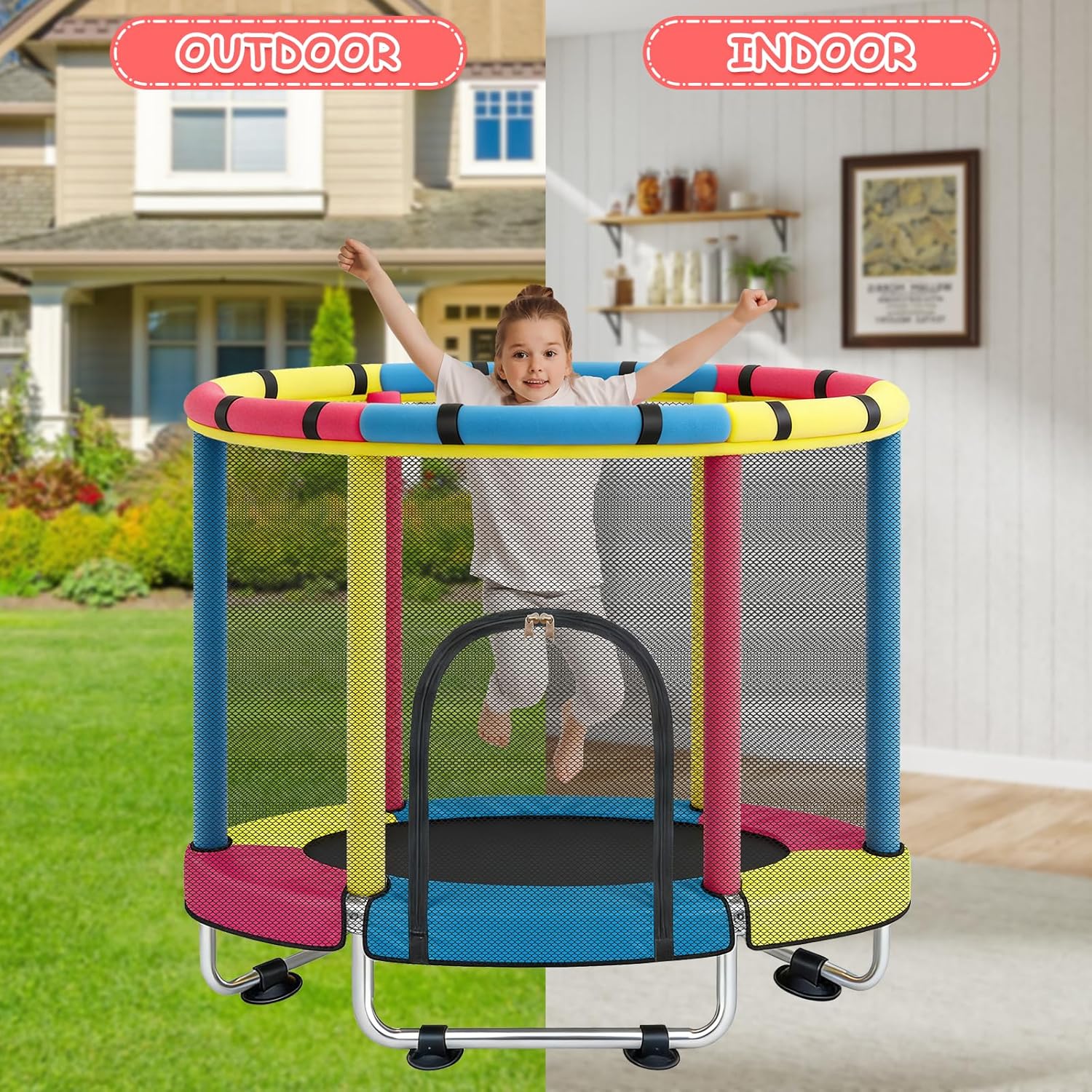 Trampoline for Kids with Safety Enclosure Net, Indoor & Outdoor Toddler Trampoline, 47" Baby Mini Recreational
