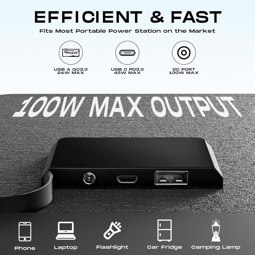 100W Portable Solar Panel IP68 Waterproof 100 Watt 20V Foldable Solar Panel Charger for Power Station QC3.0 USB & DC