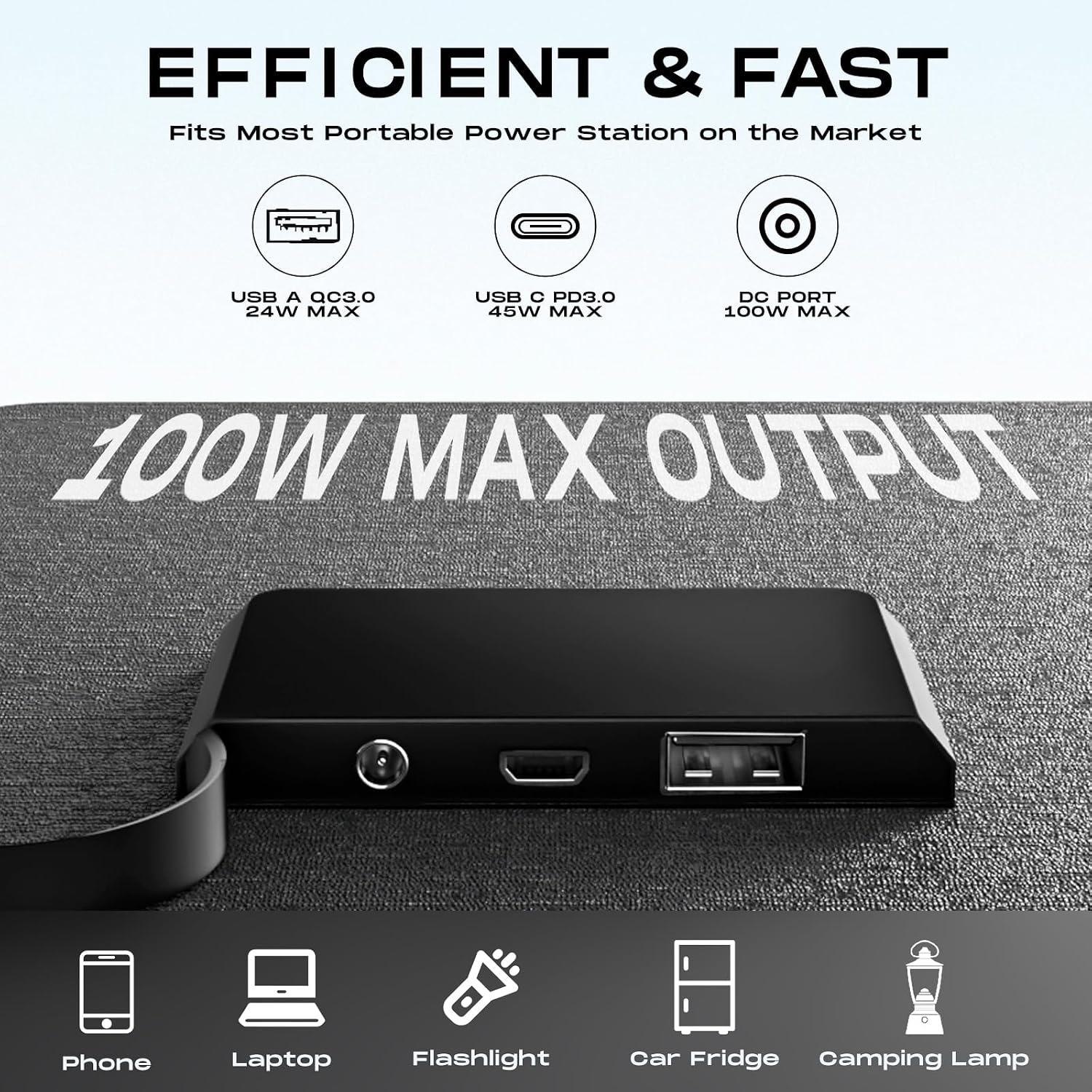 100W Portable Solar Panel IP68 Waterproof 100 Watt 20V Foldable Solar Panel Charger for Power Station QC3.0 USB & DC